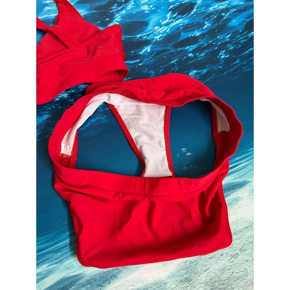 ☀️Red Shoulder High Waisted Bikini Set Two Piece Swimsuit Size Large